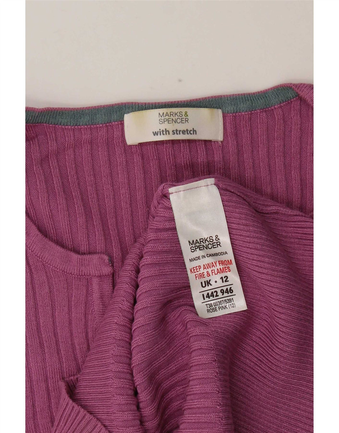 Marks & Spencer Pull col en V pour femme UK 12 Viscose rose moyen