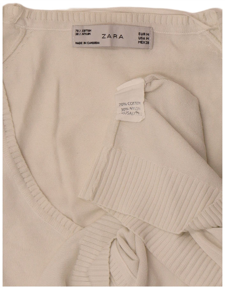 Zara Womens Crop Cardigan Pull UK 12 Moyen Blanc Coton