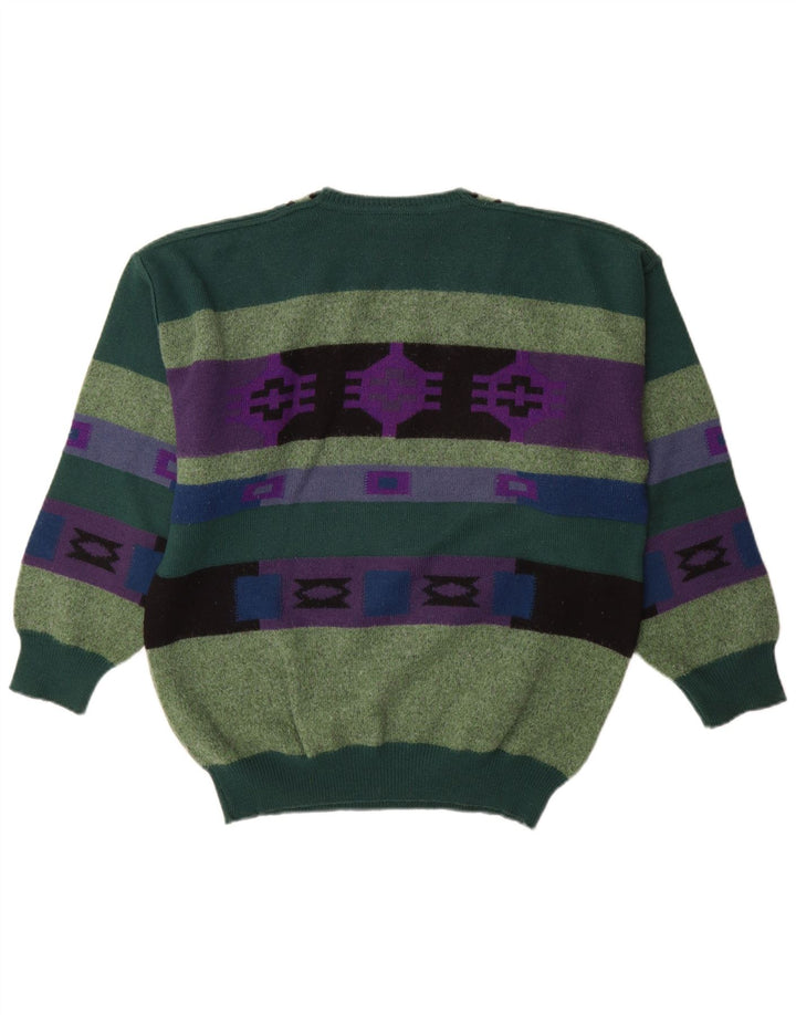Baffo Pull col V pour homme IT 52 en laine géométrique verte