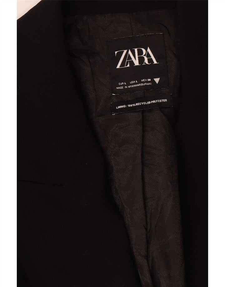 Zara Veste blazer longue à double boutonnage pour femme UK 16 Large Noir