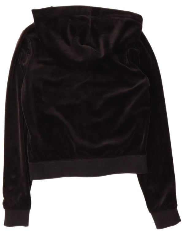 Juicy Couture Pull à capuche court zippé pour femme UK 10 Petit Noir Polyester