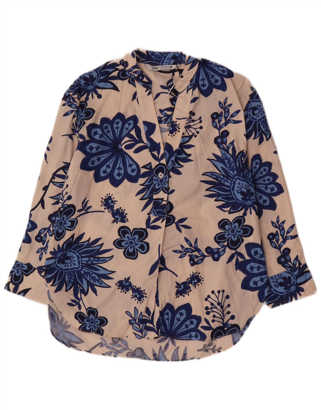 Zara Femme Chemise Pull Oversize UK 6 XS Beige Floral Coton