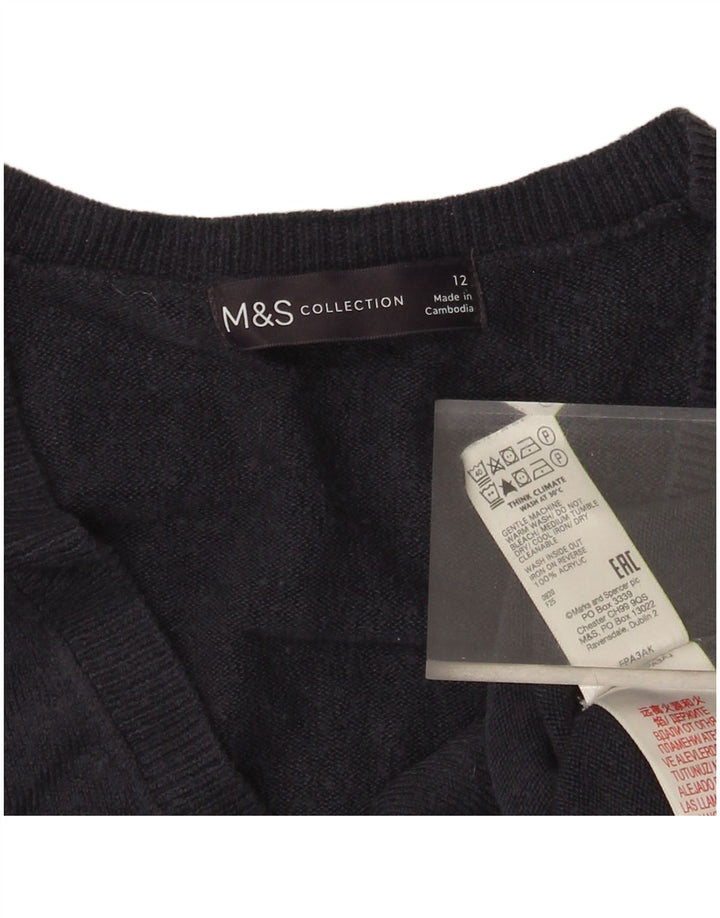 Marks & Spencer Pull col en V pour femme UK 12 Bleu marine moyen