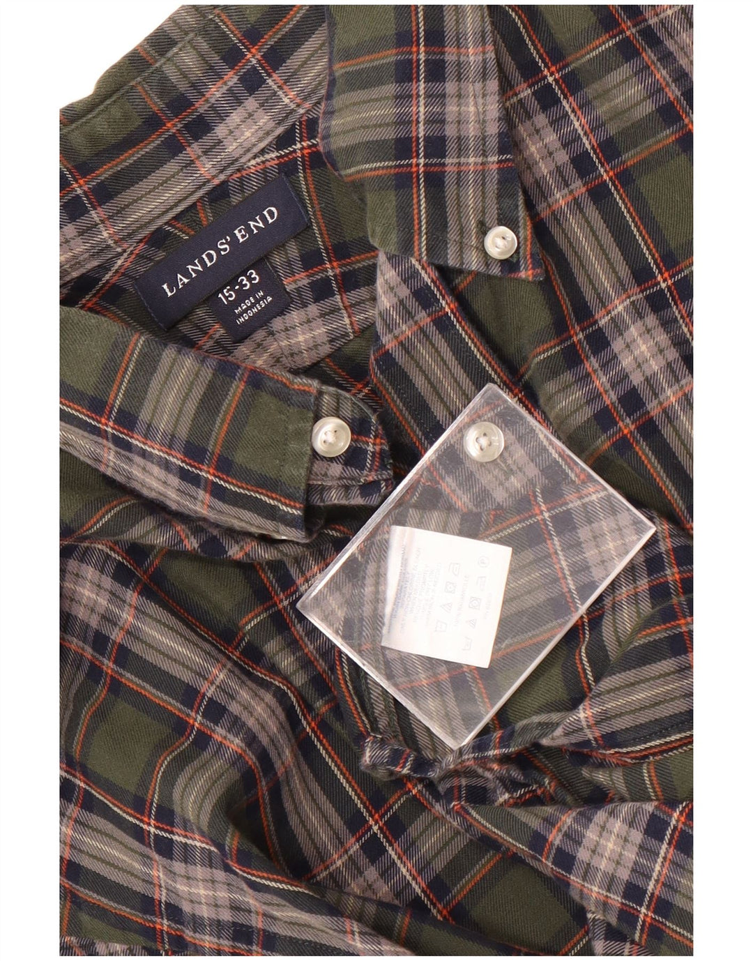 Lands End Chemise à carreaux pour hommes Taille 15 Chèque vert moyen