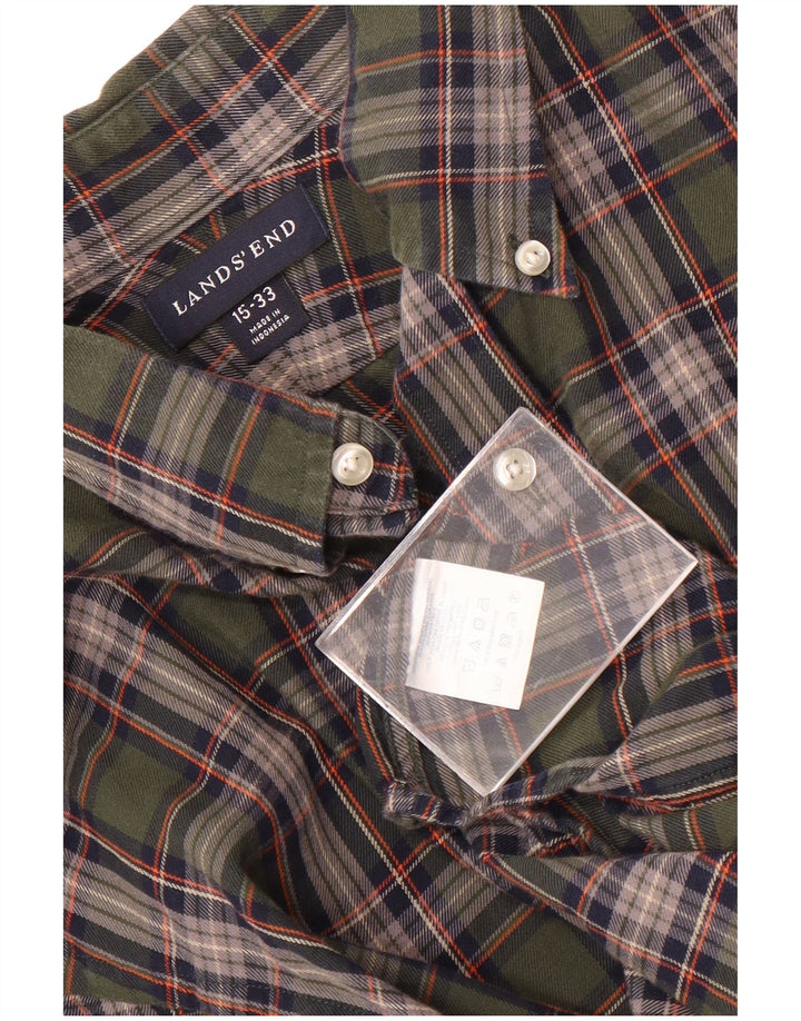 Lands End Chemise à carreaux pour hommes Taille 15 Chèque vert moyen