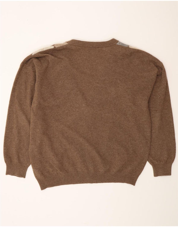 MONELLO Cardigan Homme Pull IT 52 Large Marron Argyle/Diamant Laine
