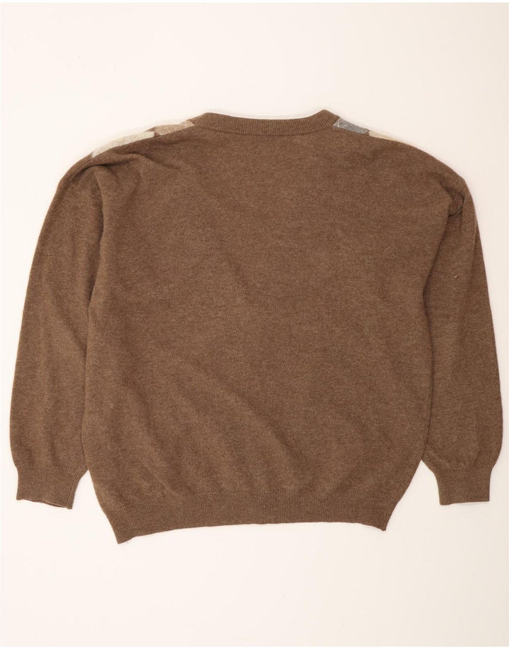MONELLO Cardigan Homme Pull IT 52 Large Marron Argyle/Diamant Laine
