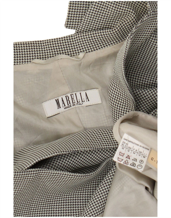 Marella Veste Blazer 3 Boutons pour Femme UK 14 Large Pied-de-Poule Blanc Viscose