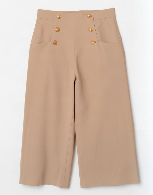 Zara Pantalon Capri Jambe Large Femme Moyen W28 L22 Beige Polyester