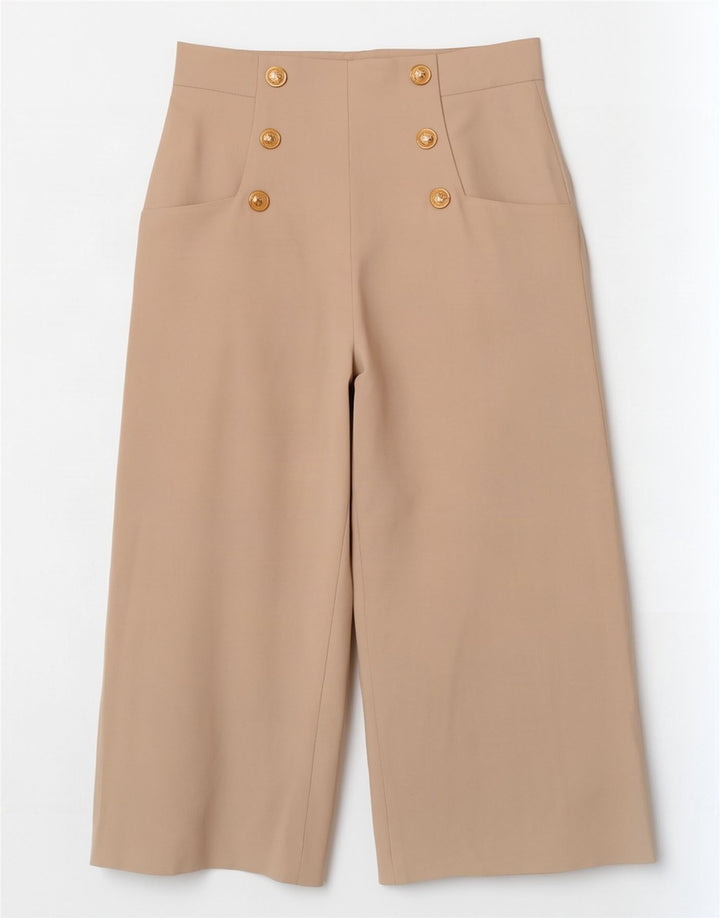 Zara Pantalon Capri Jambe Large Femme Moyen W28 L22 Beige Polyester