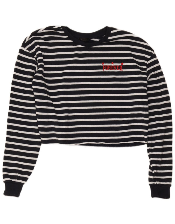 Topshop Femme Crop Oversize Top Manches Longues UK 6 XS Bleu Marine Rayé