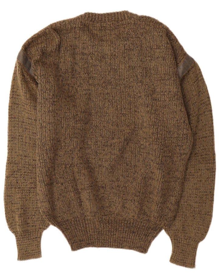 vintage Mens Crew Neck Jumper Pull Moyen Kaki Moucheté