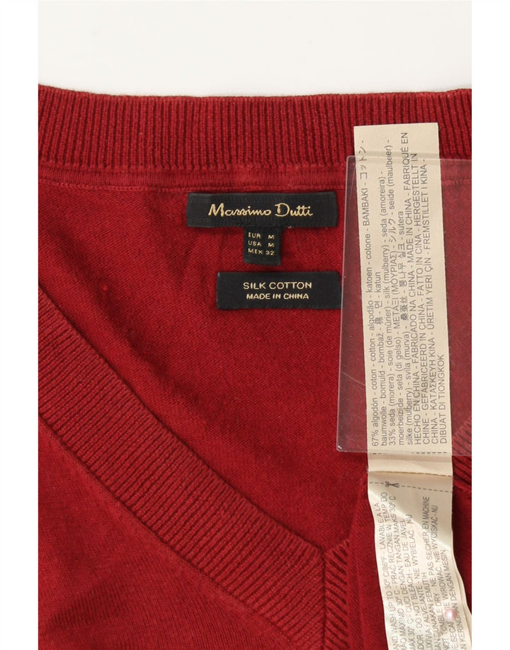 MASSIMO DUTTI Womens 3/4 Sleeve V-Neck Jumper Sweater UK 14 Medium Red Vintage Massimo Dutti and Second-Hand Massimo Dutti from Messina Hembry 