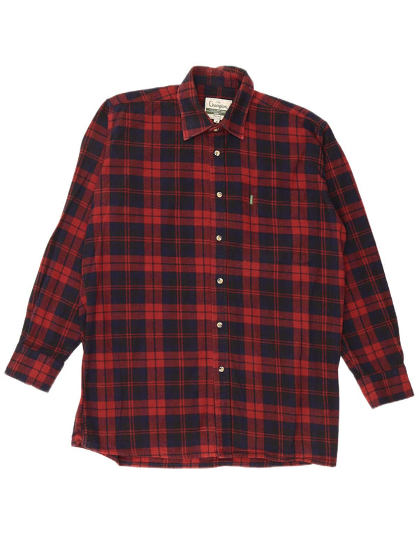 VINTAGE Chemise en flanelle coupe confort pour homme en coton à carreaux bordeaux moyen