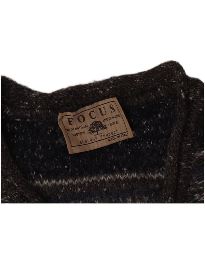 vintage Homme Col V Pull Pull Gris Moyen Rayé