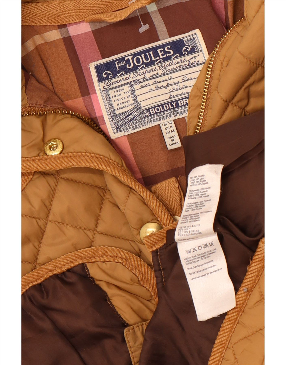 Joules Veste matelassée pour femme UK 12 Beige moyen Polyamide