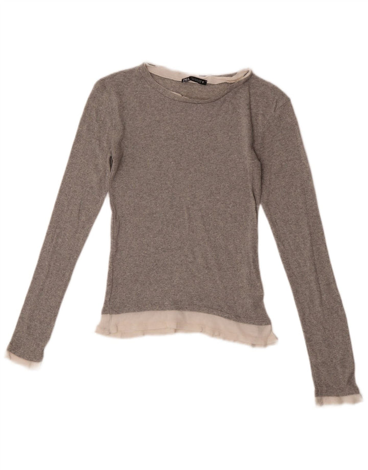 Zara Femme Top Manches Longues UK 8 Petit Gris Colorblock Polyester