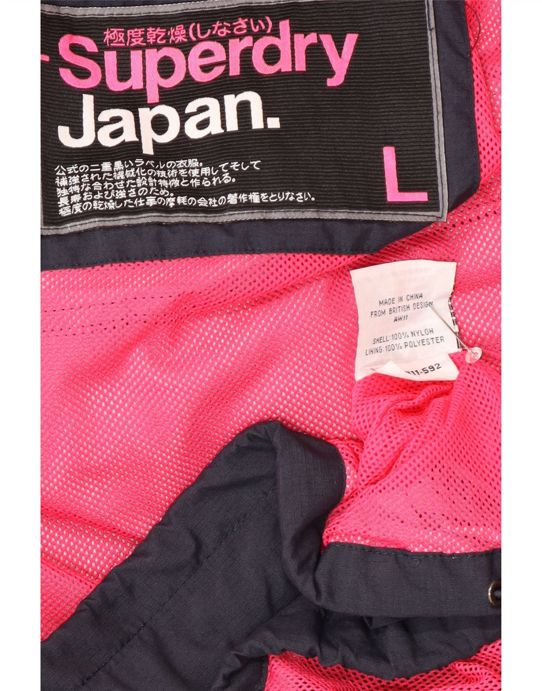 Superdry Veste coupe-vent pour femme UK 16 Large Bleu Marine Nylon