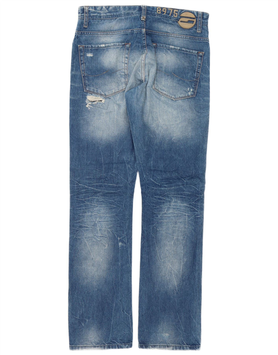 Jack & Jones Jean droit effet vieilli W32 L34 bleu patchwork coton