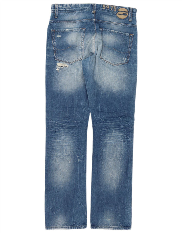 Jack & Jones Jean droit effet vieilli W32 L34 bleu patchwork coton