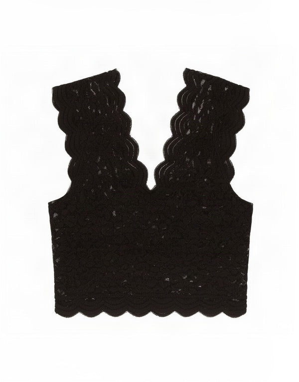 Zara Womens Lace Crop Top UK 8 Small Noir Coton