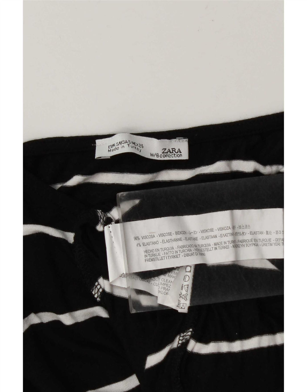 Zara Femme Haut Oversize Manches Longues UK 10 Petite Viscose Rayée Noire