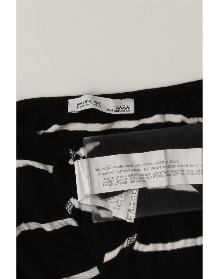 Zara Femme Haut Oversize Manches Longues UK 10 Petite Viscose Rayée Noire