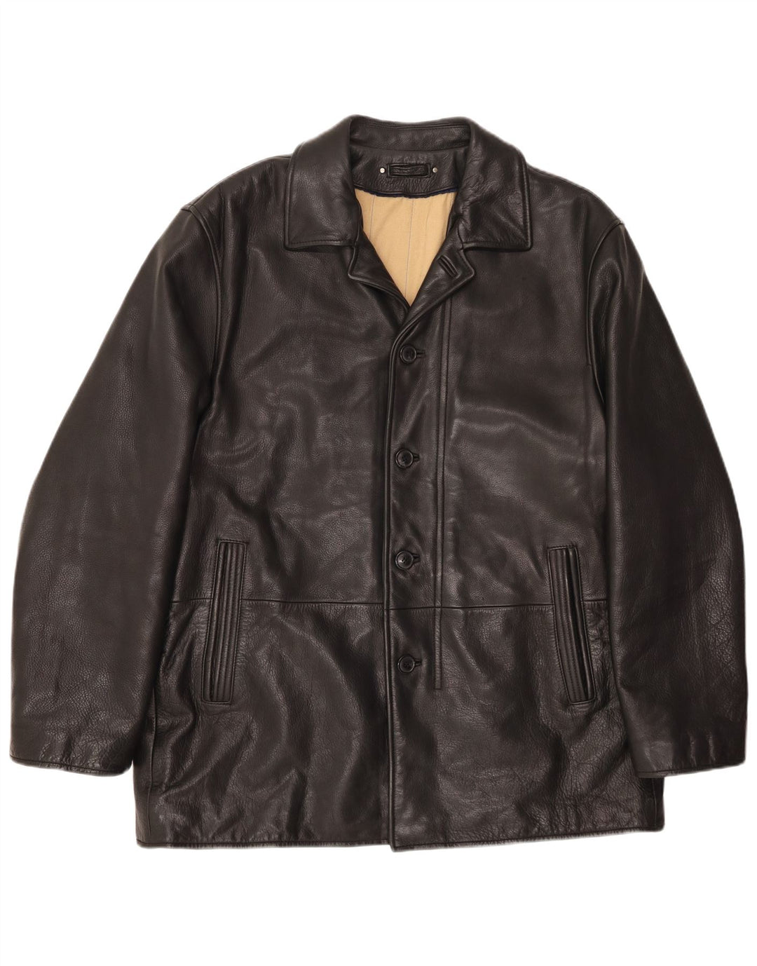 VINTAGE Veste en cuir homme UK 46 3XL Cuir noir