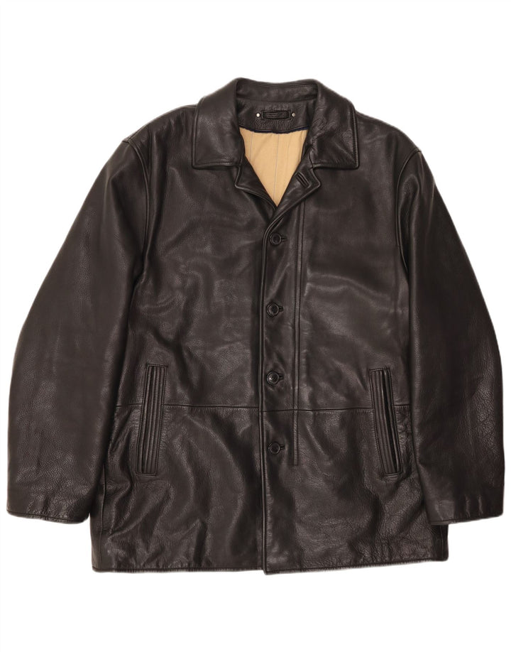 VINTAGE Veste en cuir homme UK 46 3XL Cuir noir