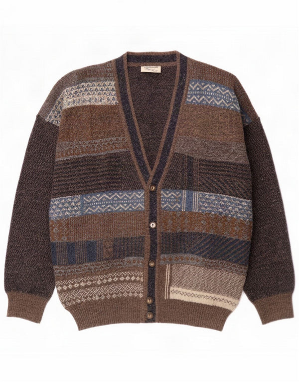 Borgo Forte Cardigan pour homme en laine color block marron large