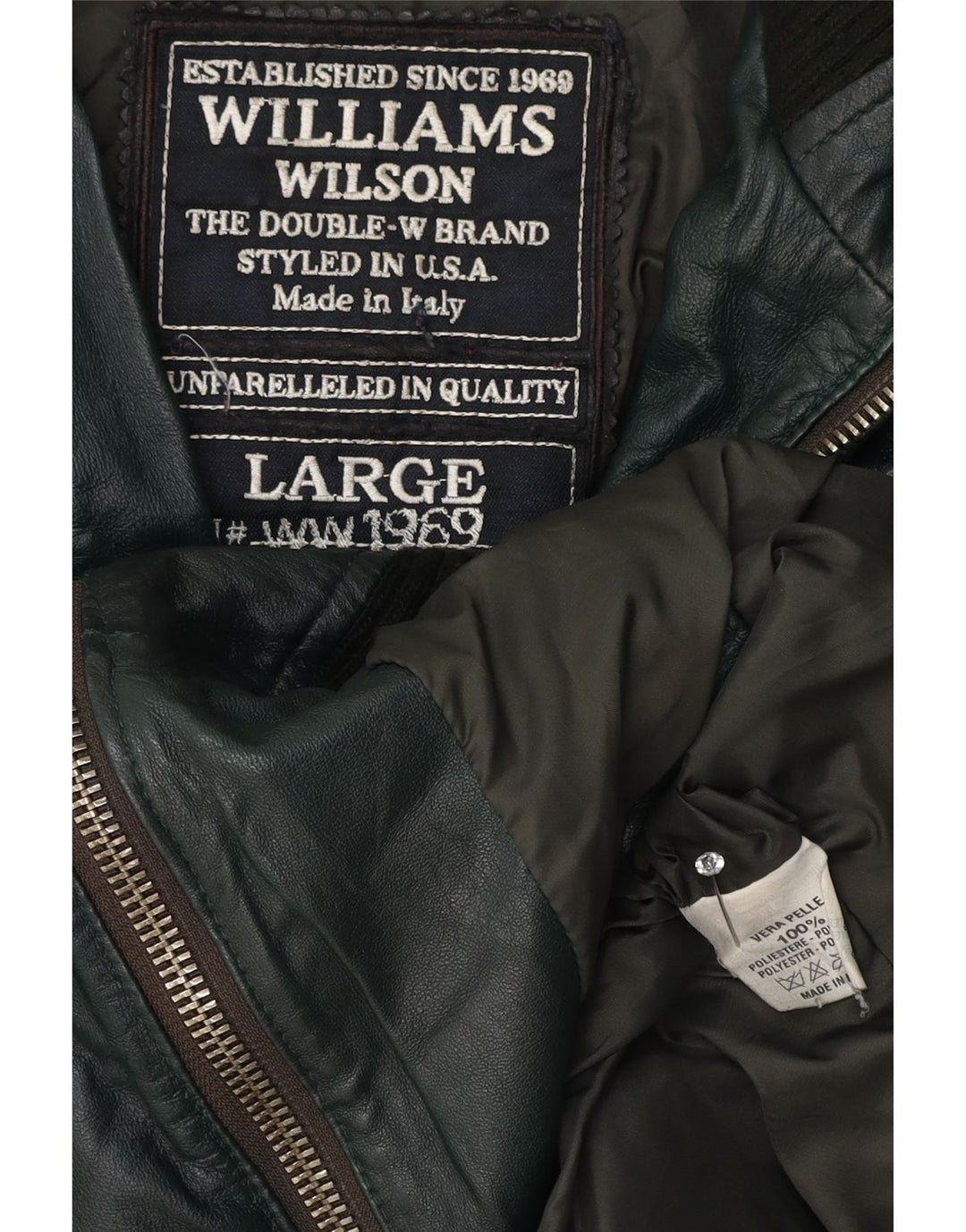 Williams Wilson Veste en cuir pour homme UK 40 Grand cuir vert