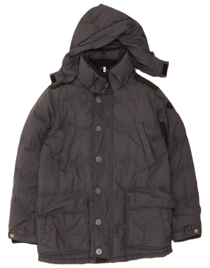 Armani Manteau rembourré à capuche pour homme UK 38 Gris moyen Polyamide