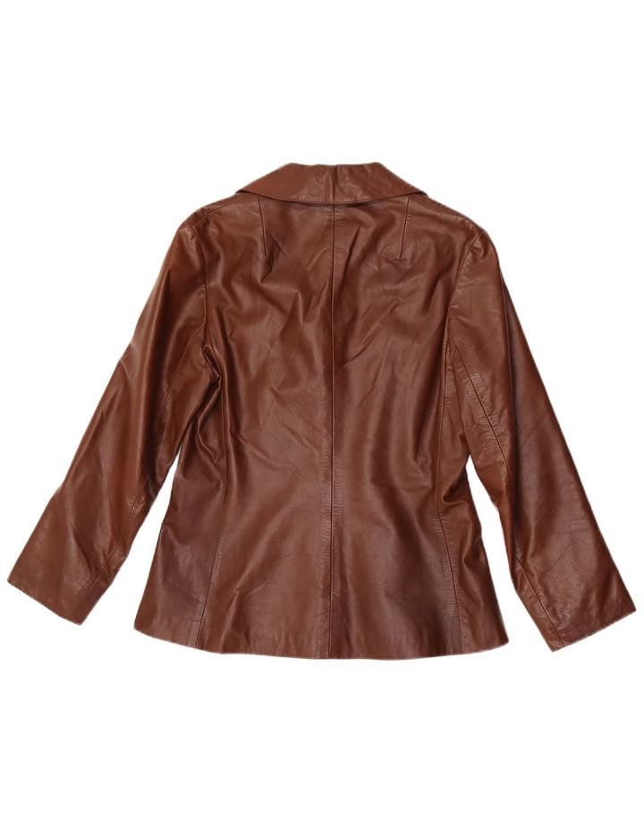 vintage Femme 3 Boutons Veste Blazer En Cuir UK 12 Brun Moyen