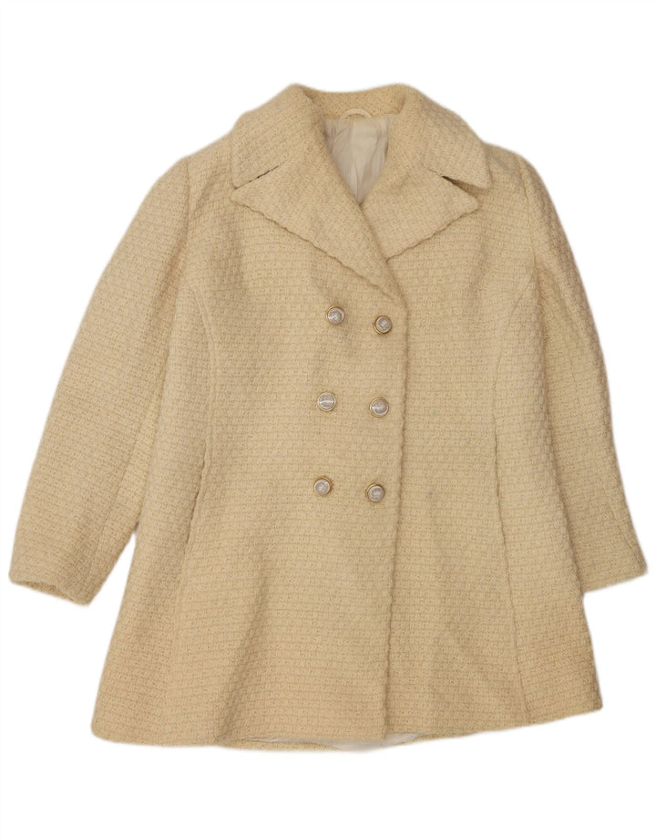 vintage Femme Double Breasted Coat UK 14 Beige Moyen