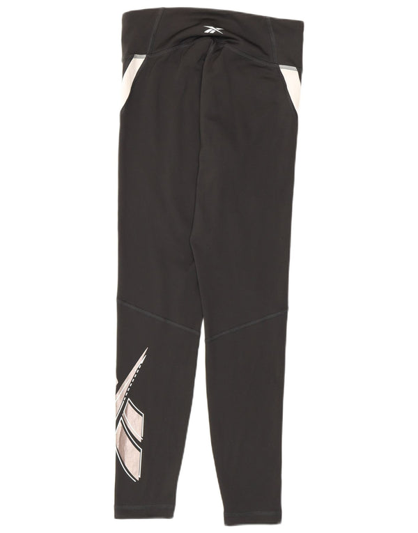 Reebok Legging Speed Wick Femme UK 8/10 Petit Noir Polyester Colorblock