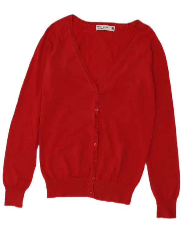 Zara Cardigan Femme Pull UK 12 Coton Rouge Moyen