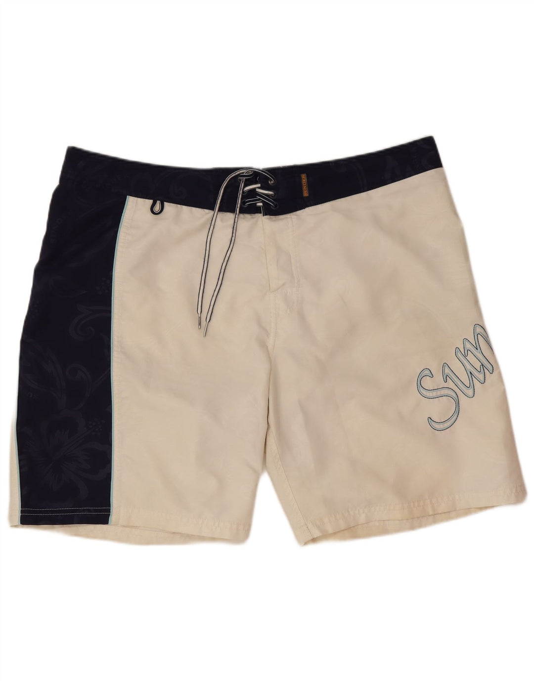 Sundek Short de bain graphique régulier pour hommes, grand, blanc, color block, plage