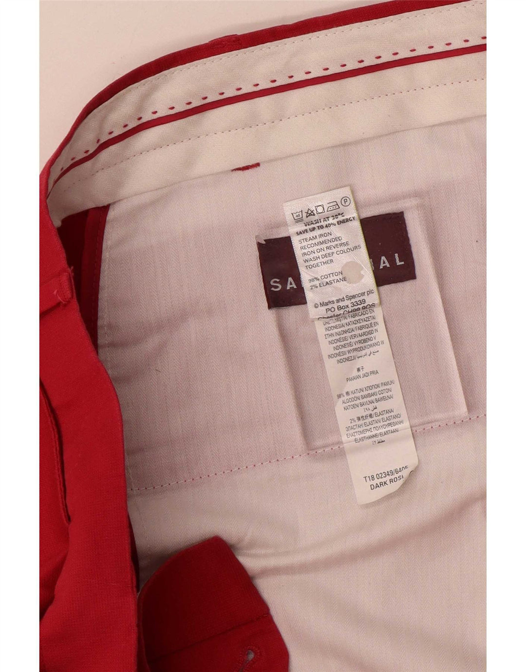 Marks & Spencer Pantalon de Costume Droit Femme W42 L29 Coton Rouge