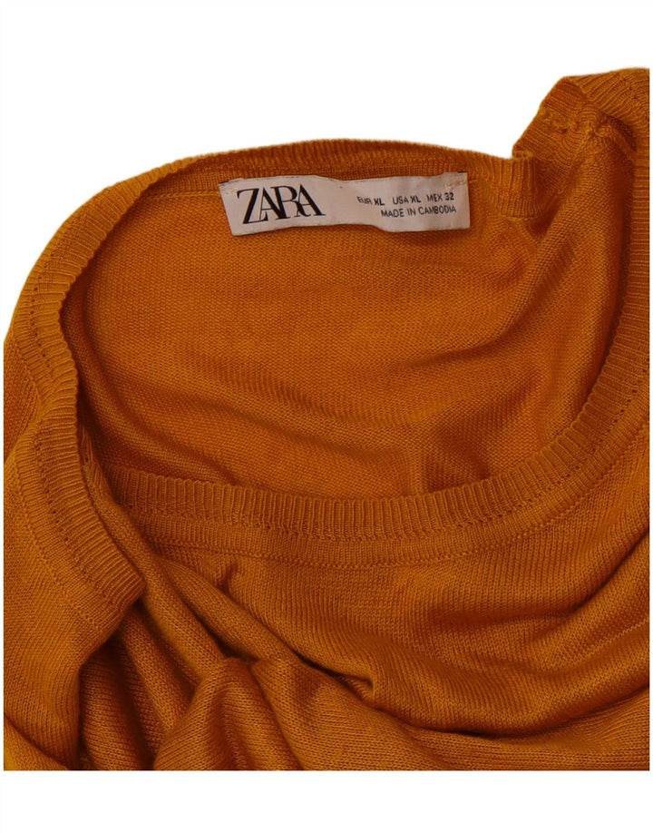 ZARA Femme Pull Col Bateau UK 18 XL Orange Synthétique