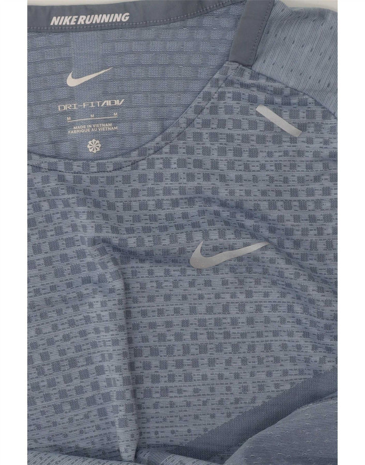 Nike Womens Dri Fit T-Shirt Top UK 44 Bleu Moyen Géométrique Polyester