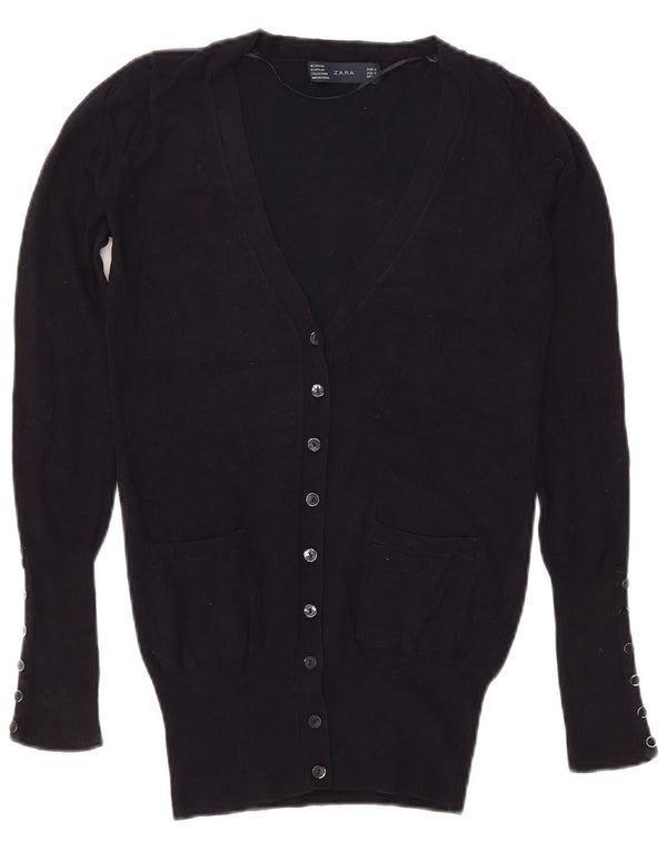 Zara Cardigan Femme Pull UK 10 Petite Rayonne Bleu Marine