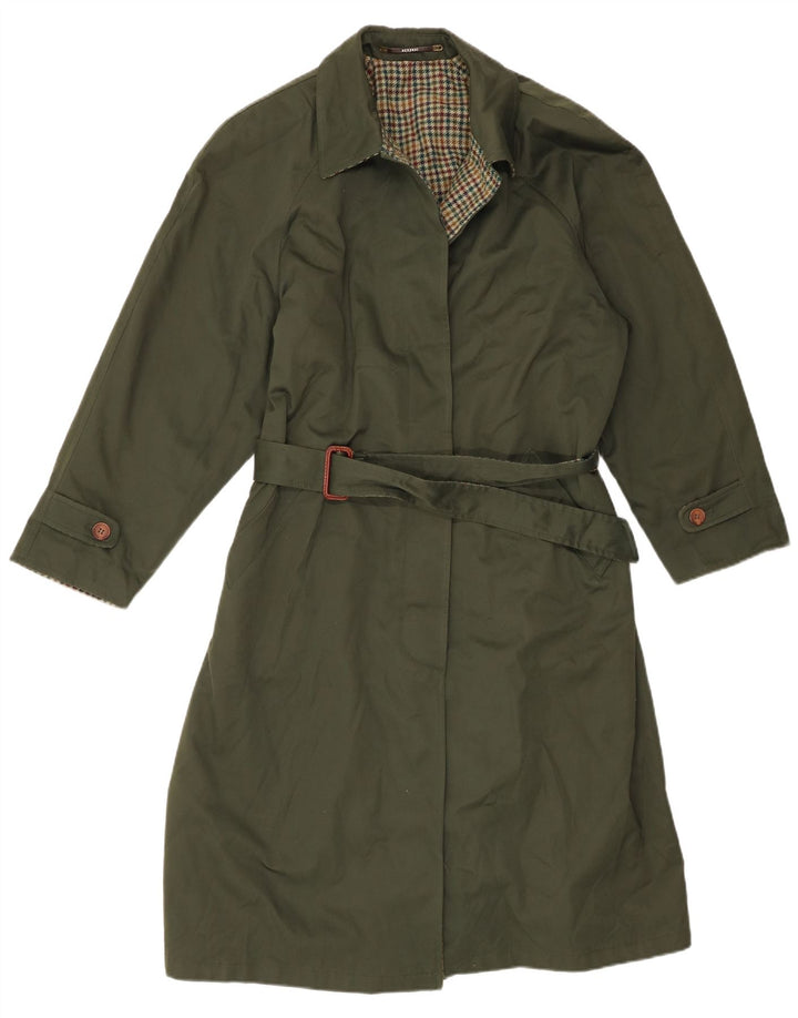 vintage Femmes Réversible Trench Coat IT 46 Grand Vert Check Polyester