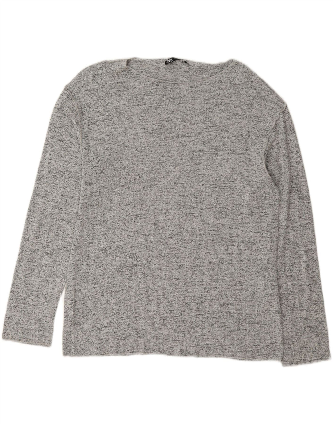 Zara Femme Top Manches Longues UK 44 Gris Moyen Viscose Moucheté