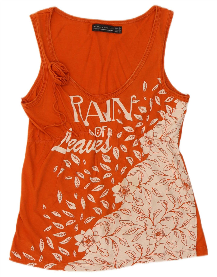 Zara Womens Graphic Débardeur UK 12 Medium Orange Floral