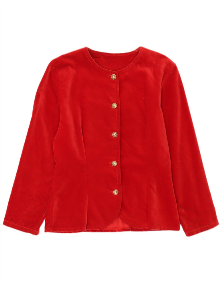 vintage Femmes 5 Bouton Velours Blazer Veste UK 10 Petit Coton Rouge