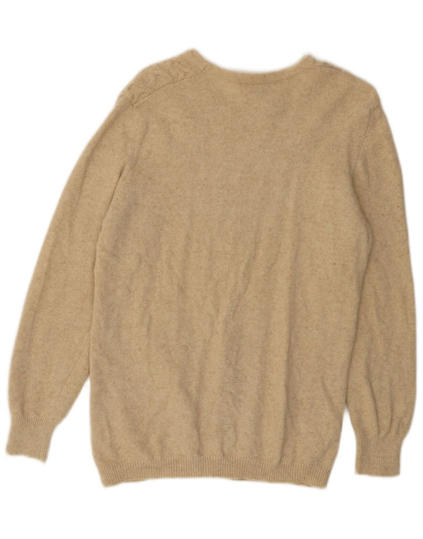 Benetton Pull à col rond pour femme UK 14 Laine beige moyen