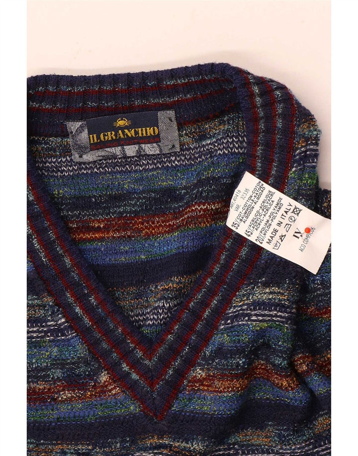 Il Granchio Pull Col V Homme Rayé Multicolore Moyen Coton