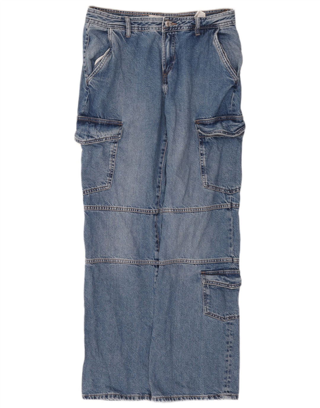 Zara Jean cargo droit pour femme EU 40 Medium W30 L31 Bleu Coton