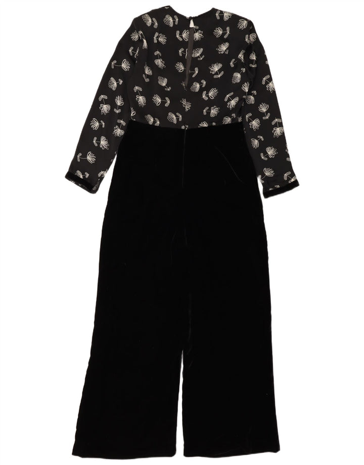 vintage Femme Velours Combinaison UK 12 Moyen Noir Floral Polyester