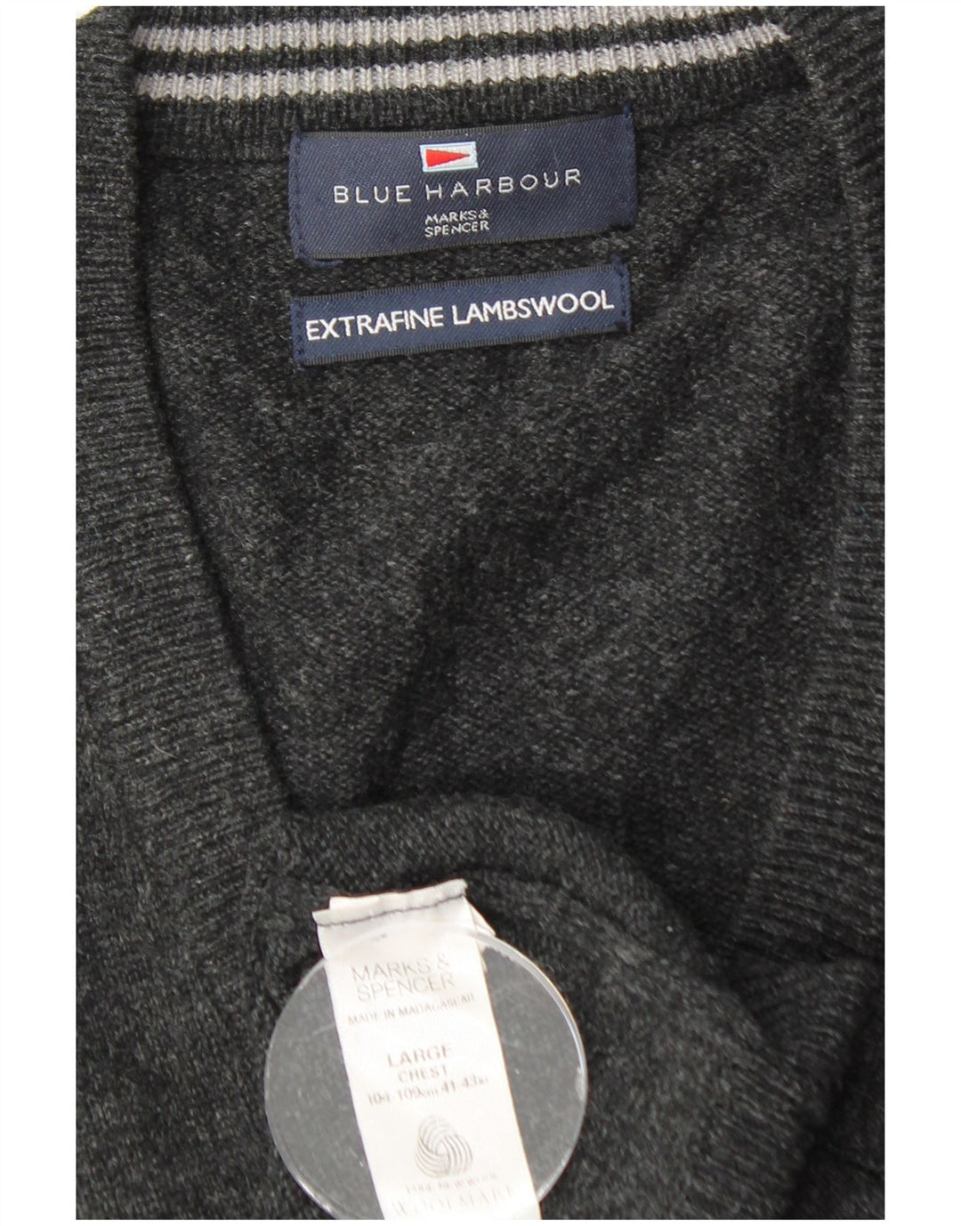 MARKS & SPENCER Débardeur Blue Harbour Vest Homme Large Noir Laine d'Agneau